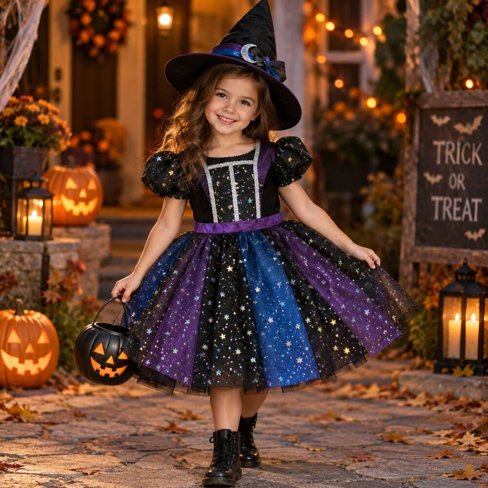Light Up Witch Costume 5T 6T Spirit Halloween Enchanted Star Tulle Dress Hat